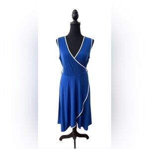 Calvin Klein Royal Blue Wrap Dress with White Trim and Tie